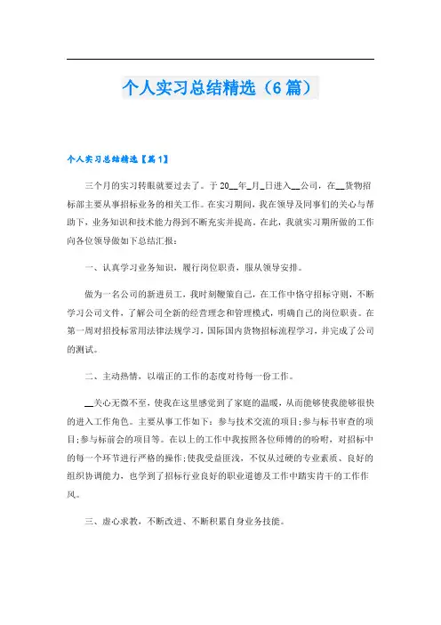 个人实习总结精选(6篇)