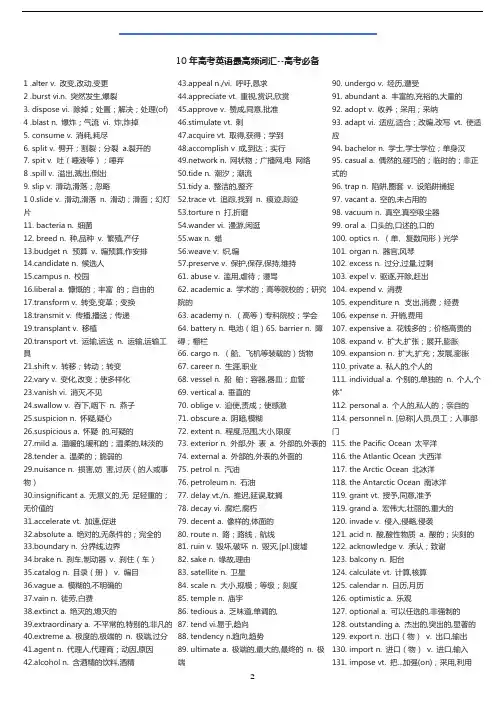 10年高考英语最高频词汇 打卡积累