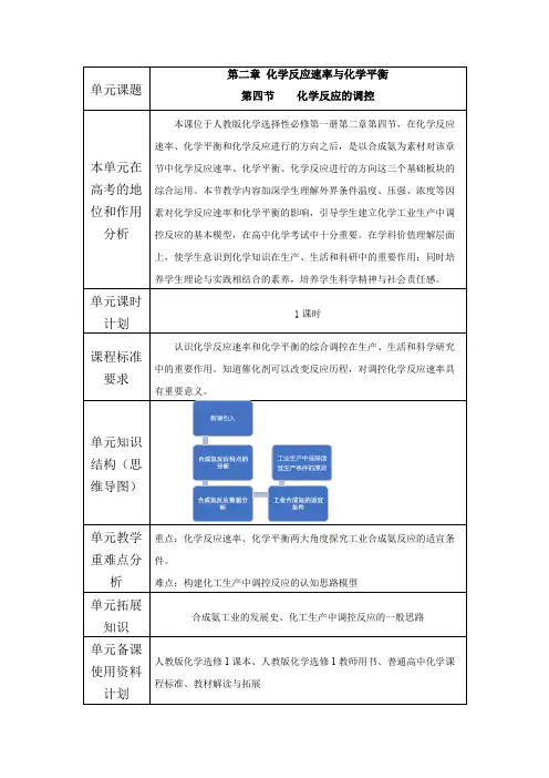 2.4化学反应的调控  (教学设计)高二上学期化学人教版(2019)选择性必修1