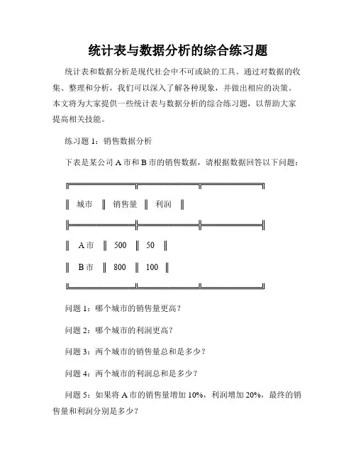 统计表与数据分析的综合练习题