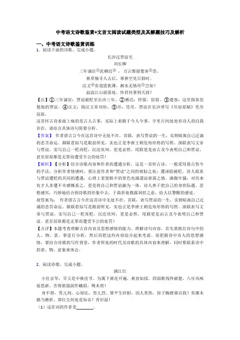 中考语文诗歌鉴赏+文言文阅读试题类型及其解题技巧及解析 (2)