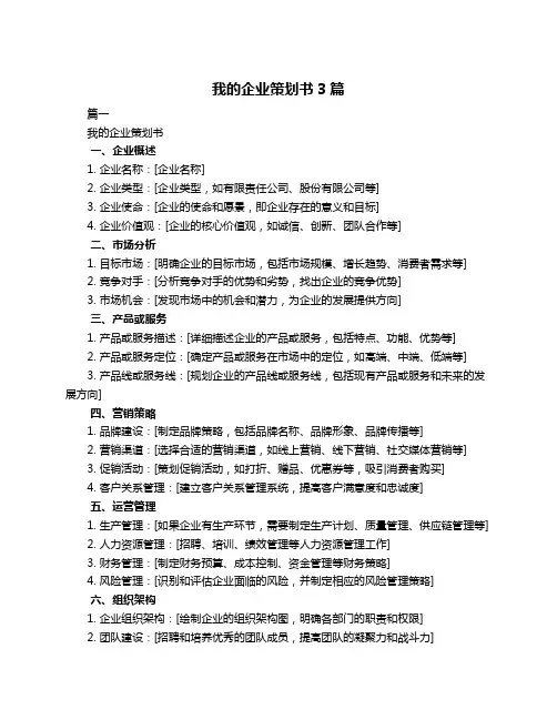 我的企业策划书3篇