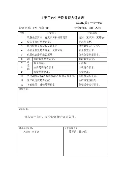 设备能力评定