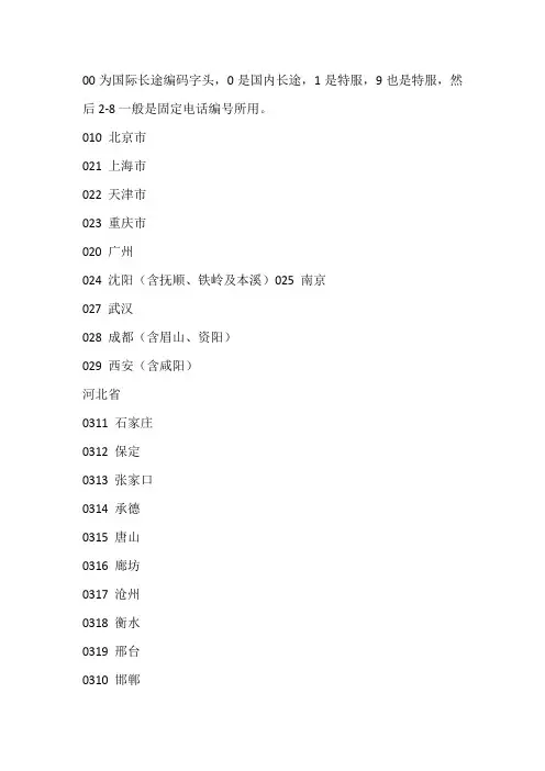 电话号码总结