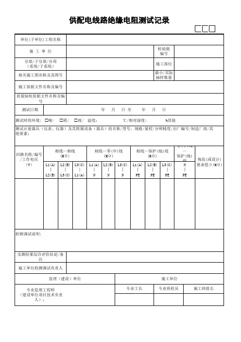供配电线路绝缘电阻测试记录2