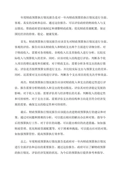 关于年度财政预算执行情况报告