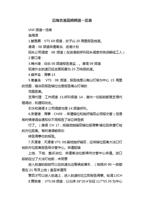沿海各港高频频道一览表