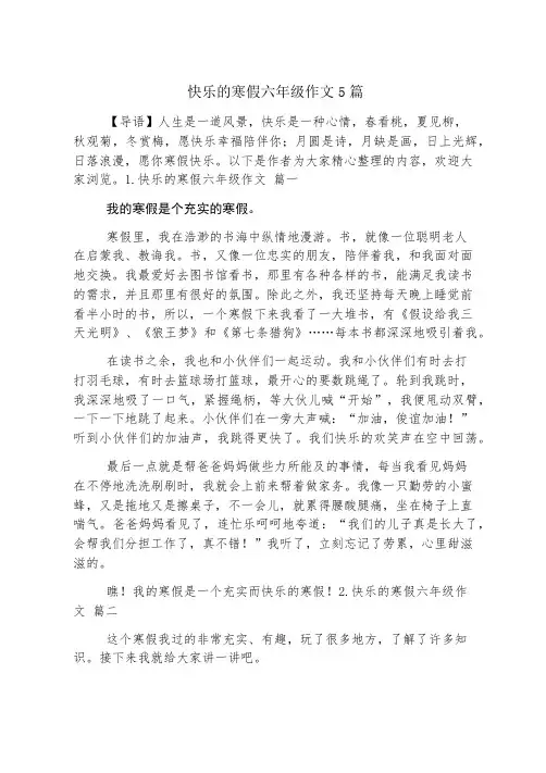快乐的寒假六年级作文5篇