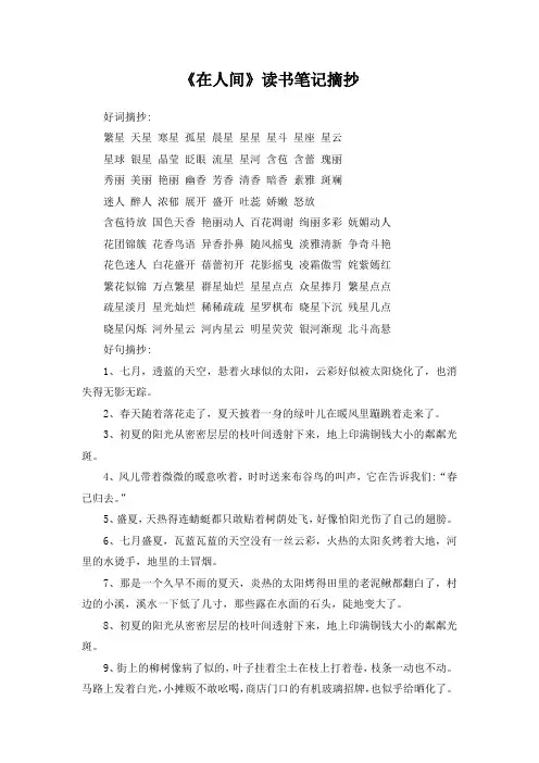 《在人间》读书笔记摘抄
