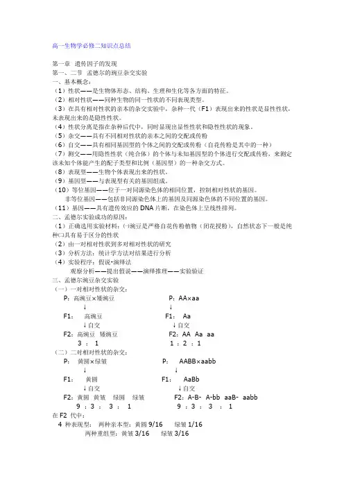 高一生物学必修二知识点总结
