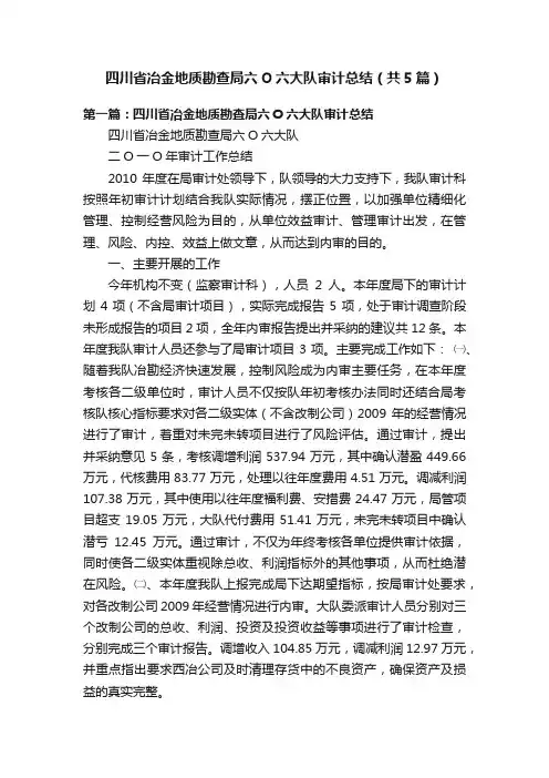 四川省冶金地质勘查局六O六大队审计总结（共5篇）