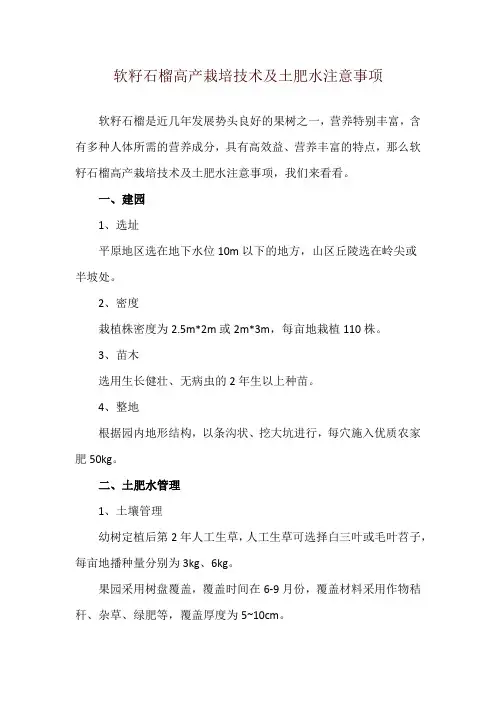 软籽石榴高产栽培技术及土肥水注意事项