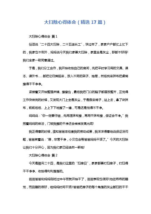 大扫除心得体会(精选17篇)