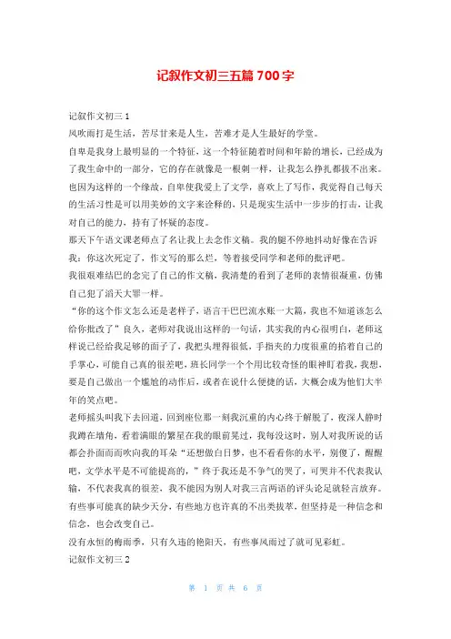 记叙作文初三五篇700字
