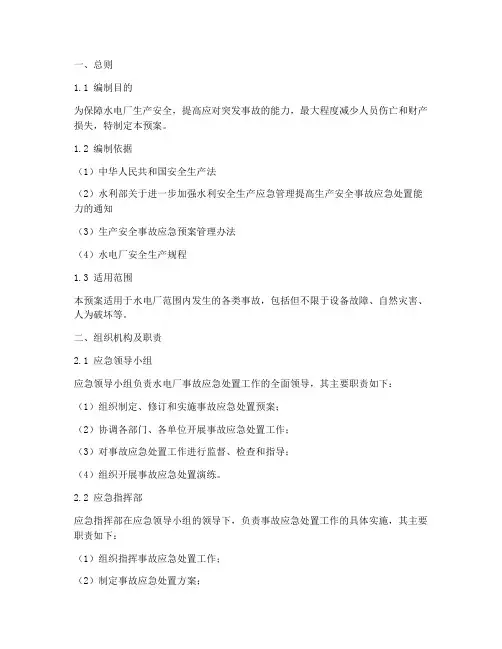 水电厂事故应急处置预案