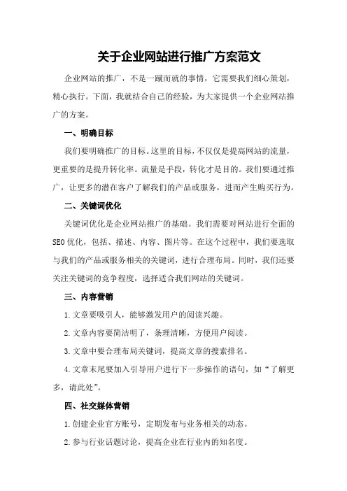 关于企业网站进行推广方案范文