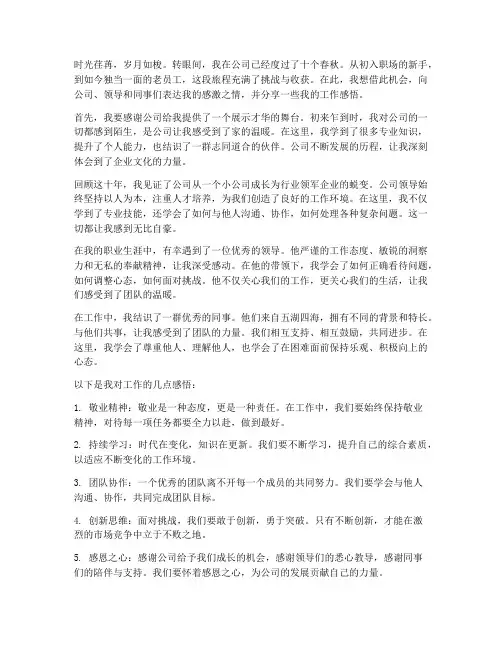 公司里老员工工作感言