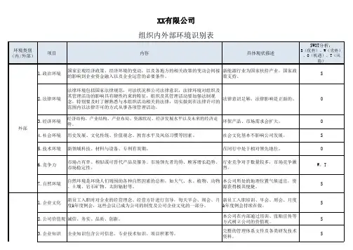 组织内外部环境识别表