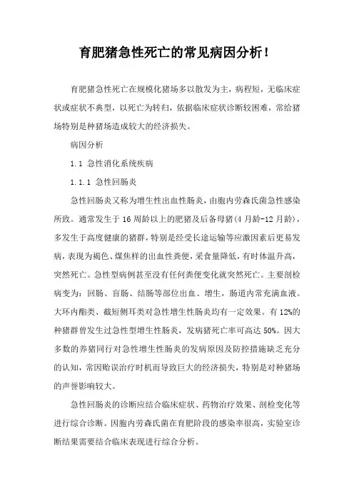 育肥猪急性死亡常见病因分析