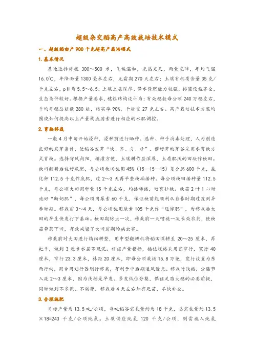超级杂交稻高产高效栽培技术模式