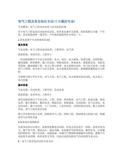 电气工程及其自动化专业(十大最好专业)