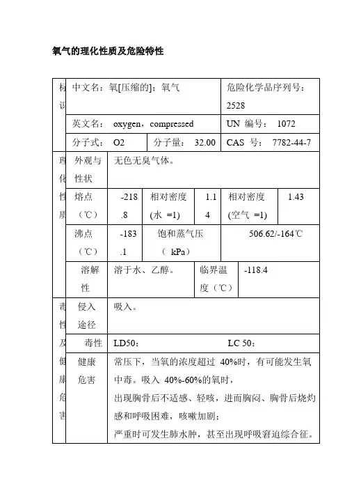 氧气的理化性质及危险特性