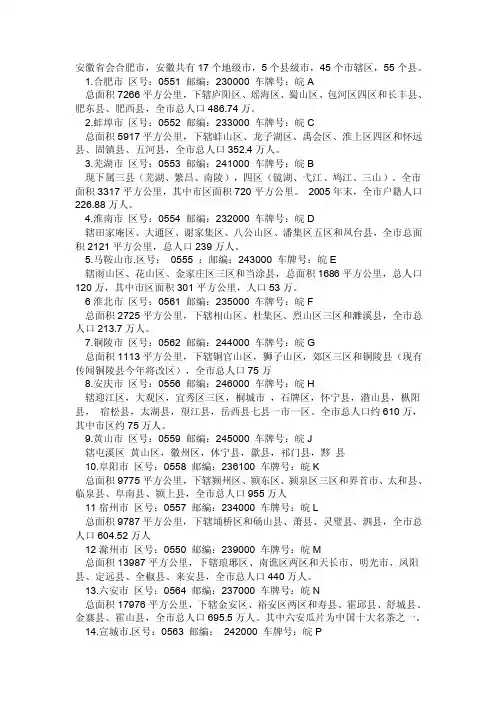 安徽省各县市（）