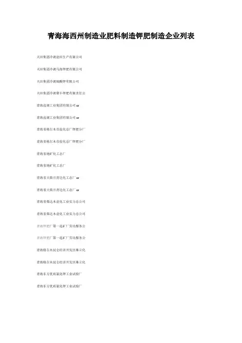 青海海西州制造业肥料制造钾肥制造企业列表