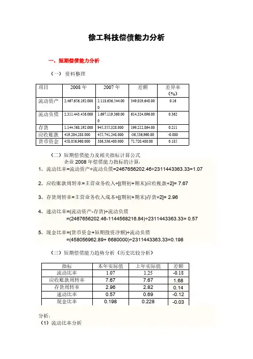 [VIP专享]徐工科技偿债能力分析