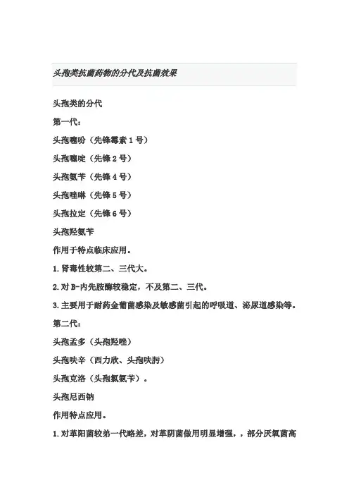头孢药物分类