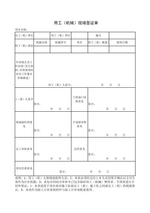 用工(机械)现场签证单
