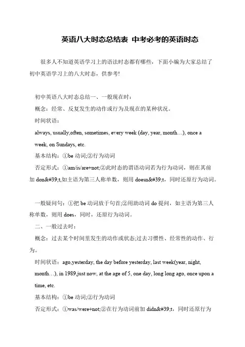 英语八大时态总结表 中考必考的英语时态