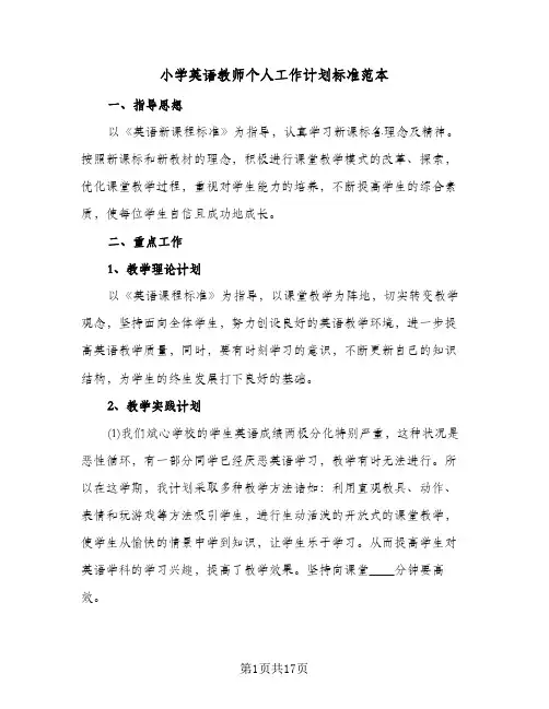 2024年小学英语教师个人工作计划标准范本（五篇）