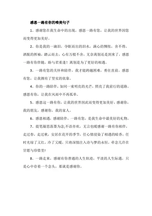 感恩一路有你的唯美句子