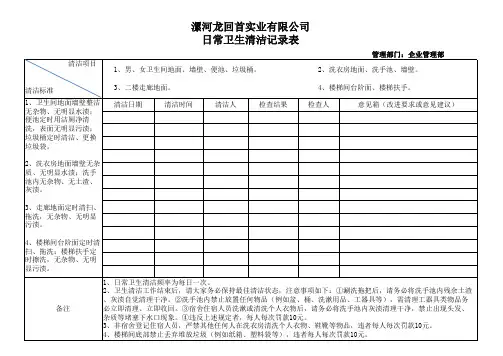 二楼日常卫生清洁记录表