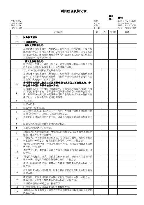 项目经理复核记录