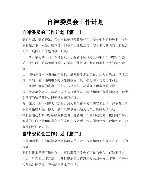 自律委员会工作计划
