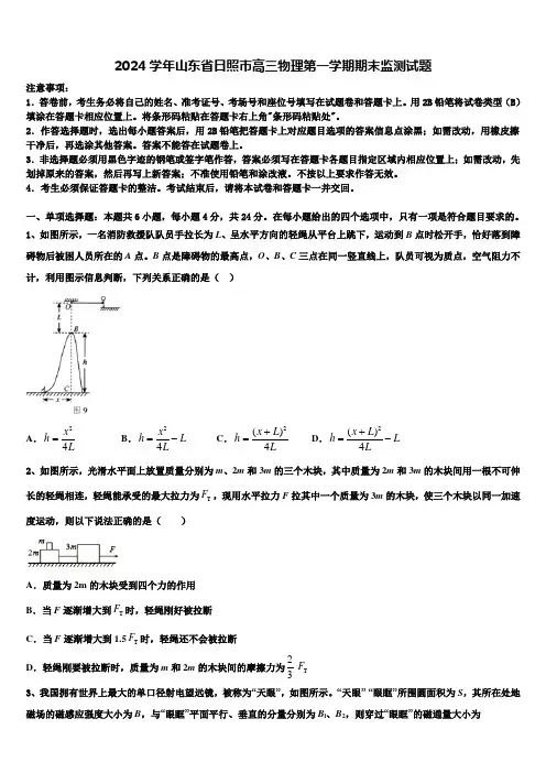 2024学年山东省日照市高三物理第一学期期末监测试题含解析