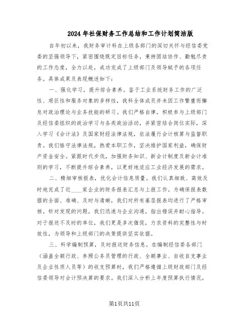 2024年社保财务工作总结和工作计划简洁版（5篇）
