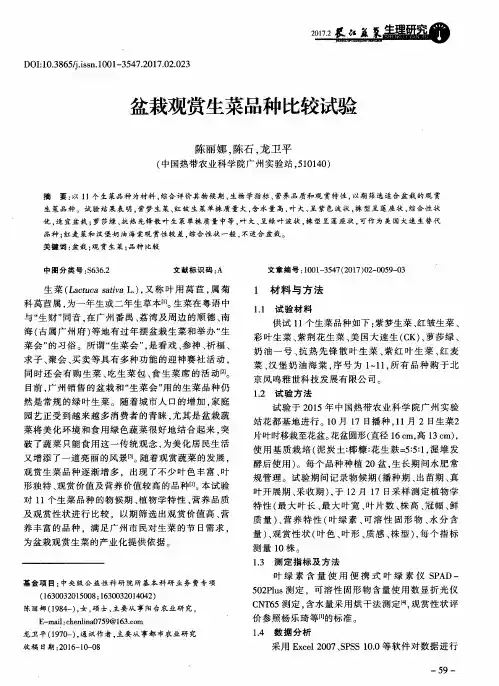 盆栽观赏生菜品种比较试验