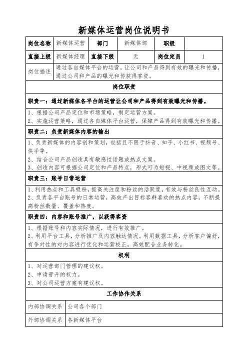 新媒体运营岗位职责