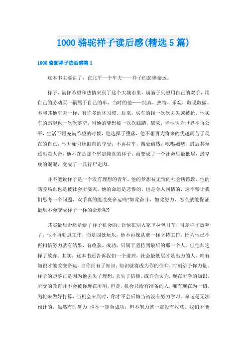 1000骆驼祥子读后感(精选5篇)