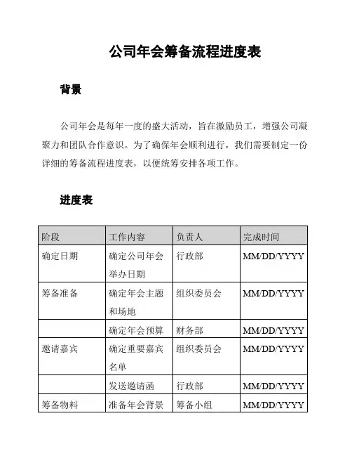 公司年会筹备流程进度表