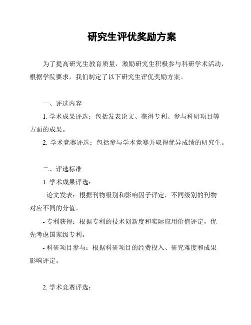 研究生评优奖励方案