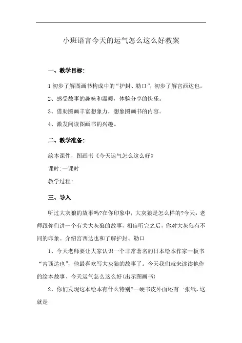 小班语言今天的运气怎么这么好教案