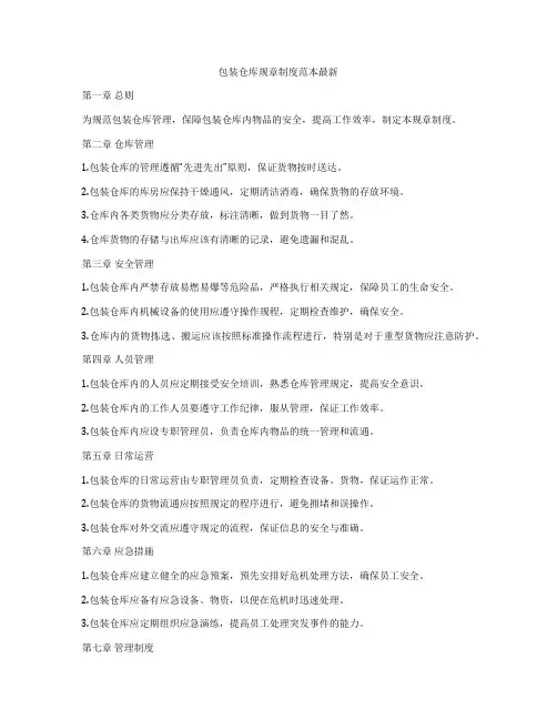 包装仓库规章制度范本最新