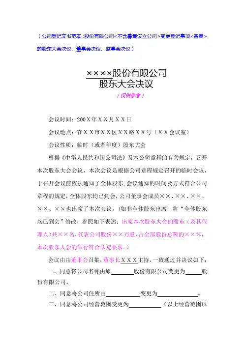 股份有限公司变更登记事项的决议及章程修正案2