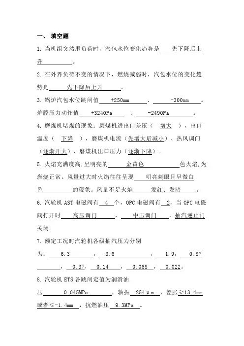 某公司300MW机组运行规程考试试题含答案