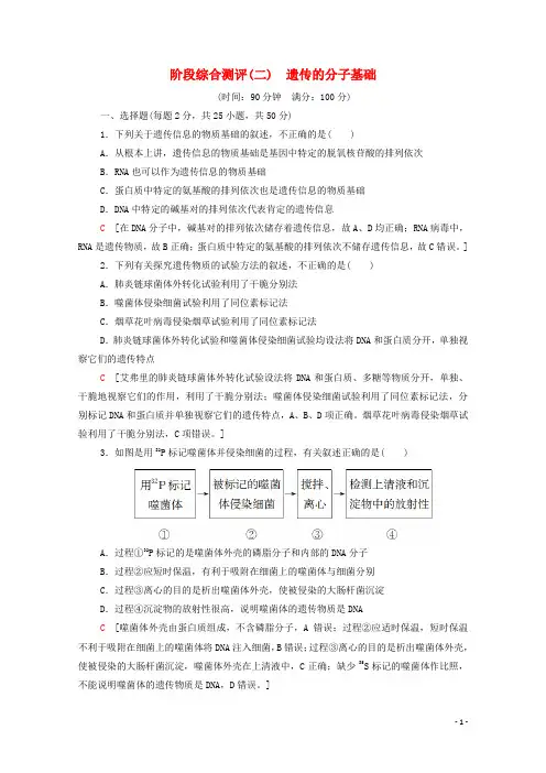 2024_2025学年新教材高中生物第2章遗传的分子基础阶段测评含解析苏教版必修2