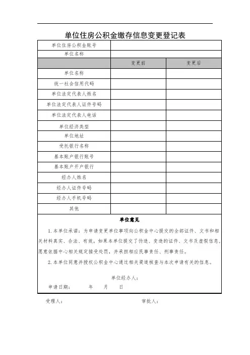 单位住房公积金缴存信息变更登记表